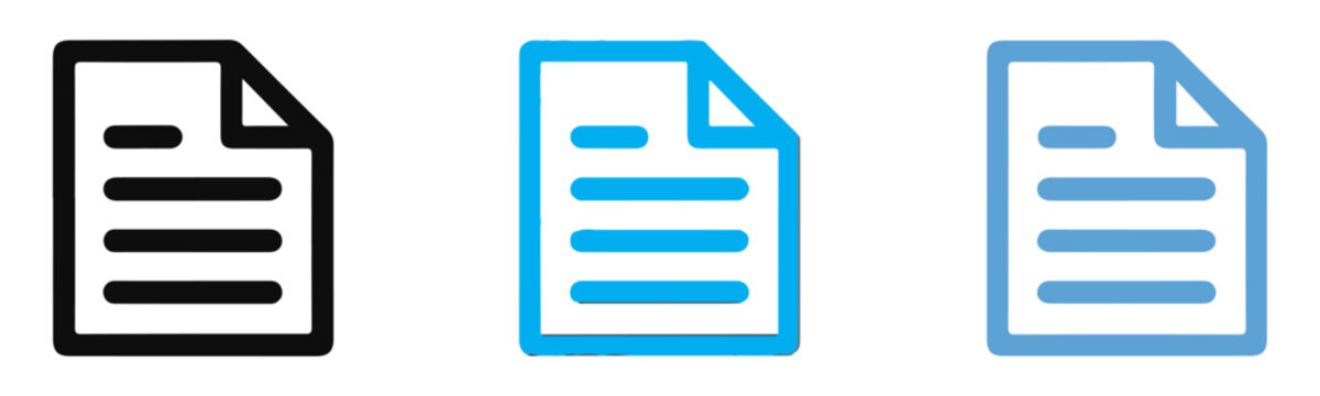 Document icon, file sign vector, document page with text in black, blue, and light blue.