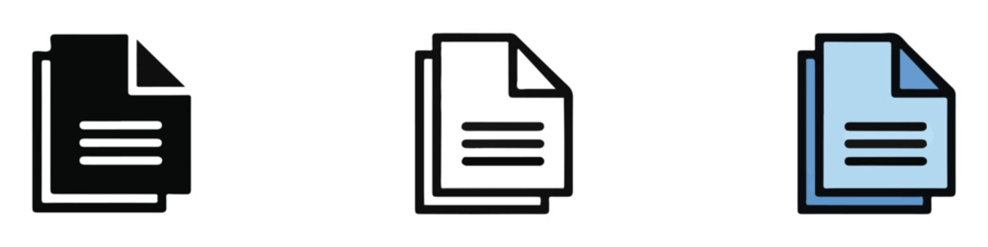 Set of document file icons with paper, multiple pages with text, office and business concept vector.