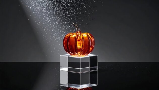 Luxury Crystal Pumpkin Halloween Sale Banner on Glass Reflection Background