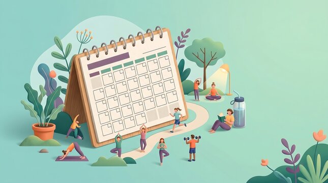 Healthy Habits Tracker Calendar and Wellness Activity Scheduler Vector Series