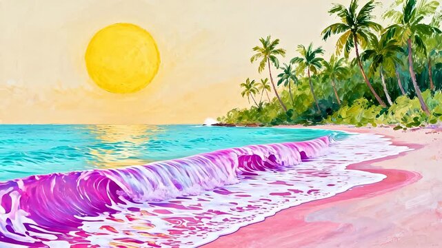 Tropical beach sunset with palm trees