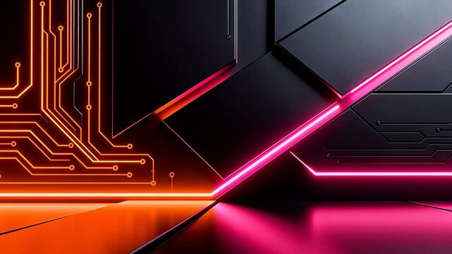 Abstract circuit board with neon lights