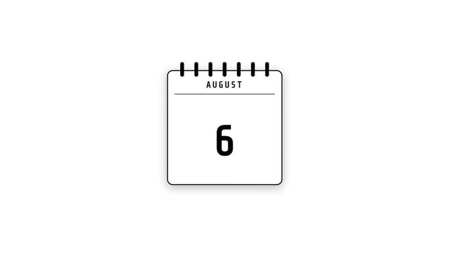 Minimalist calendar design displaying August dates in a sequence of digital video animation clips for professional time management project planning