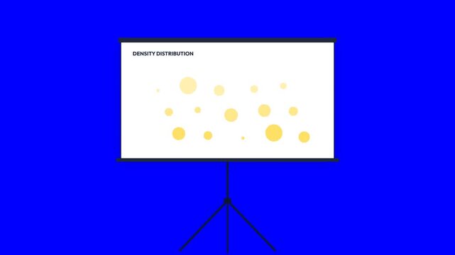 Density distribution chart animation featuring yellow circles on a white presentation screen in this minimalist modern motion graphic video clip