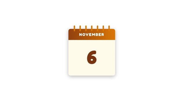 November calendar pages flipping through dates in a smooth digital animation video showing passing time for planning daily office tasks