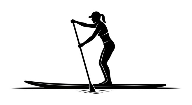 Silhouette of a person stand-up paddleboarding.
