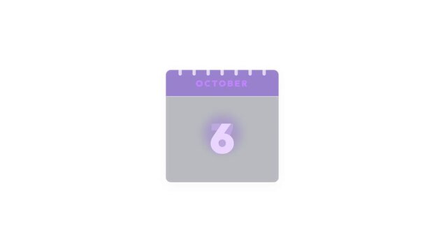 Animated calendar icon displaying changing dates in October for a sleek digital motion graphic project on a white background