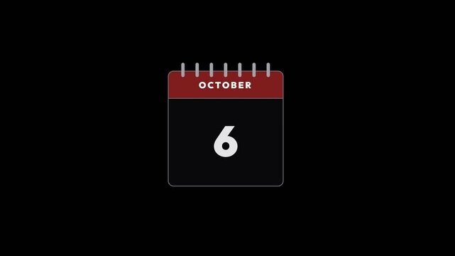 Digital calendar page animation displays changing dates in October with smooth motion graphics for a professional time planning video clip