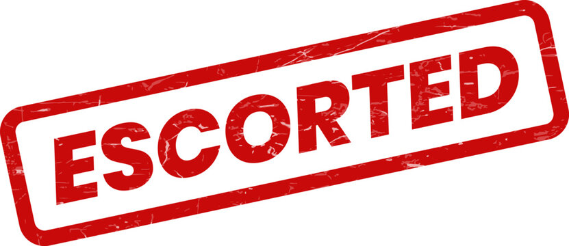 A bold red grunge textured stamp displaying the word escorted for various official documents and notices