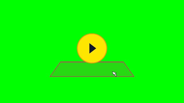 Yellow play button icon hovers above a pink rectangular frame while a white cursor arrow indicates digital video animation motion