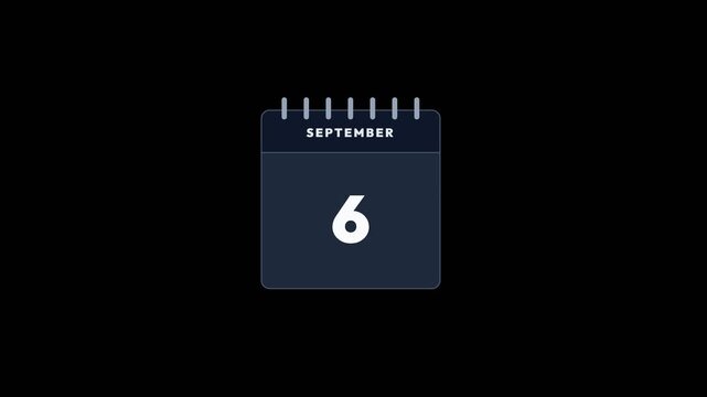 Animated calendar page flipping through September dates in a rhythmic motion video clip featuring minimalist flat vector design elements daily