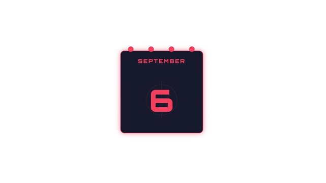 Animated calendar showing changing dates in September for a digital countdown motion graphic design project for professional media video clip