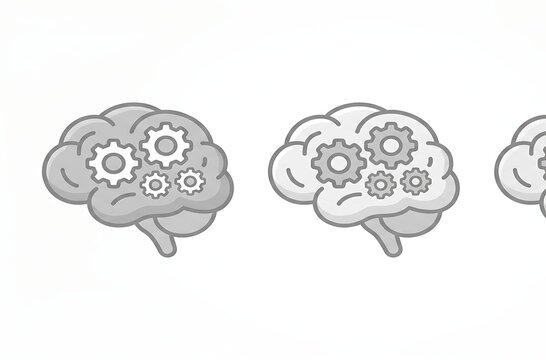 Minimalist brain icon set for design projects. Three flat style brain illustrations with neural pathways. Creative concept for psychology, educatio...