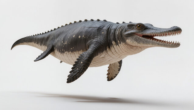 Isolated prehistoric Pliosaur apex predator on a white studio background