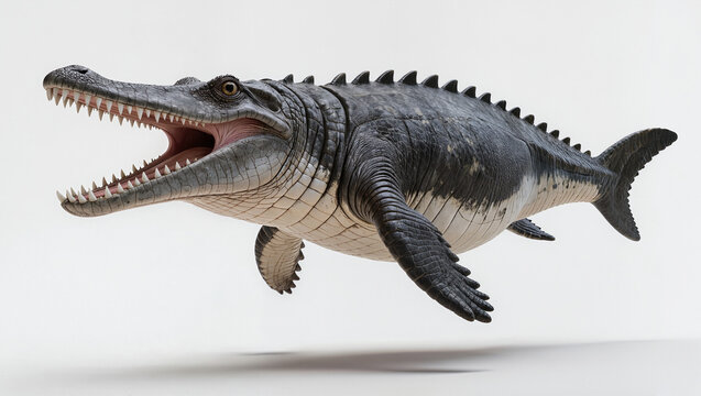 Isolated prehistoric Pliosaur apex predator on a white studio background