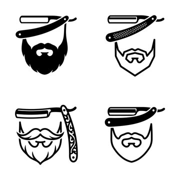 Beard and razor illustrations set.