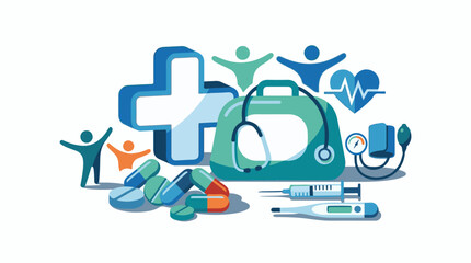 Fototapeta premium Health care icons with pills stethoscope and medical equipment