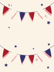 Fototapeta premium Red Blue Bunting Flags with Stars on Cream Background