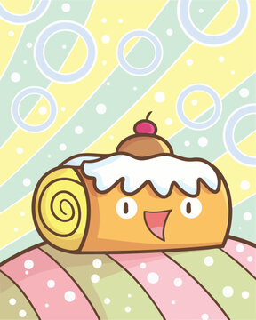 Funny bread rolls cartoon character laughing happily
