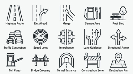 Corporate Minimalist Black and White Road Navigation Icons Set for Digital Maps Websites and Presentations © Luna