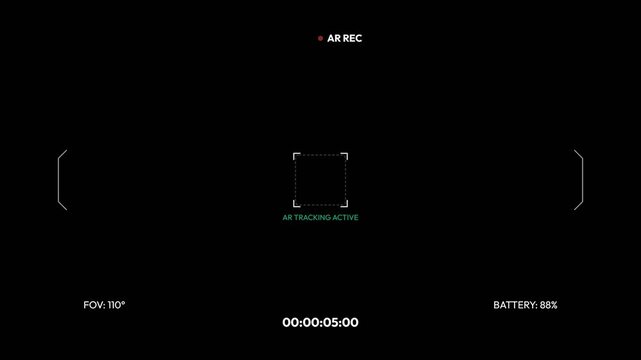 Augmented reality tracking interface with minimalist digital heads up display elements for modern high tech motion video animation clip
