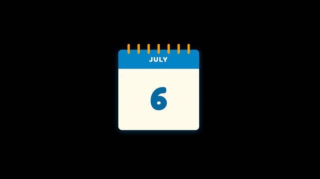 Digital calendar page animation showing changing dates in July with blue and white graphics for professional planning motion video clip