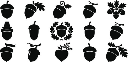 Thanksgiving acorn silhouettes bundle 15 vector illustrations for autumn designs © ALO