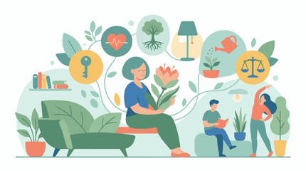 Fototapeta premium Holistic well-being illustrated with nature and self-care elements