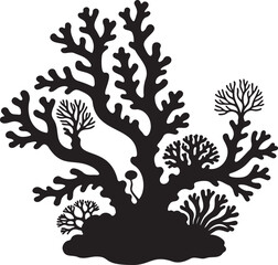 Fototapeta premium Stylized coral silhouette with intricate branching structures and organic underwater forms, isolated on a clean background for marine, coastal, and environmental themes.