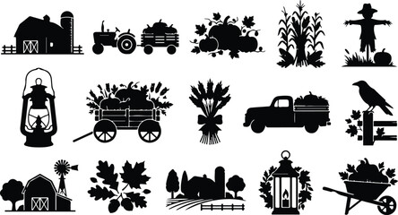 Obraz premium Fall farm silhouette icons