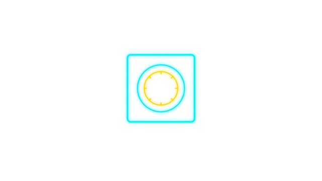 Glowing neon square frame with a rotating circular dial inside creates a dynamic digital motion effect for modern screen animation