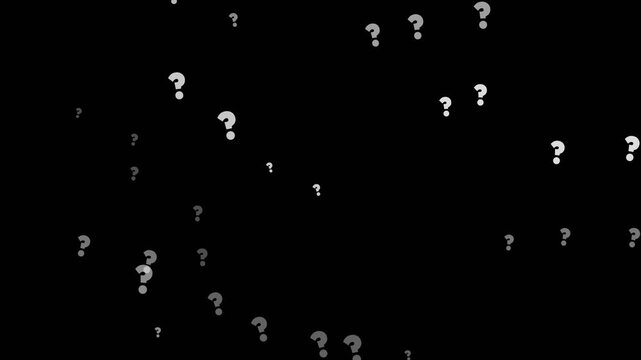 Floating white question marks drift across a dark void in this seamless loop digital motion background animation video effect