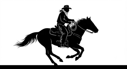 Naklejka premium cowboy riding a galloping horse silhouette vector illustration