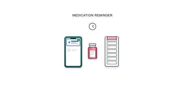Animated medication reminder app notification loop for daily pill adherence