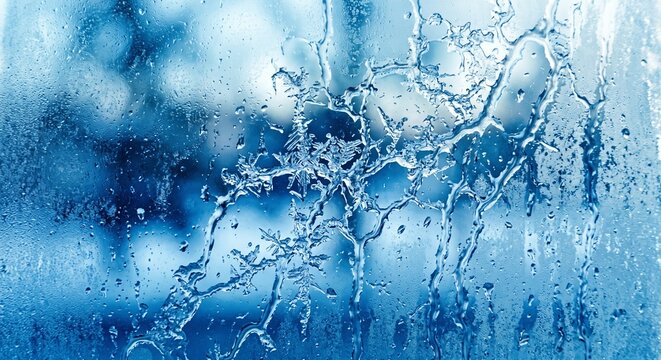 Macro Abstract Texture of Melting Ice Crystals on Cold Blue Glass
차가운 파란색 유리 위의 녹아내리는 얼음 결정 추상 텍스처 매크로