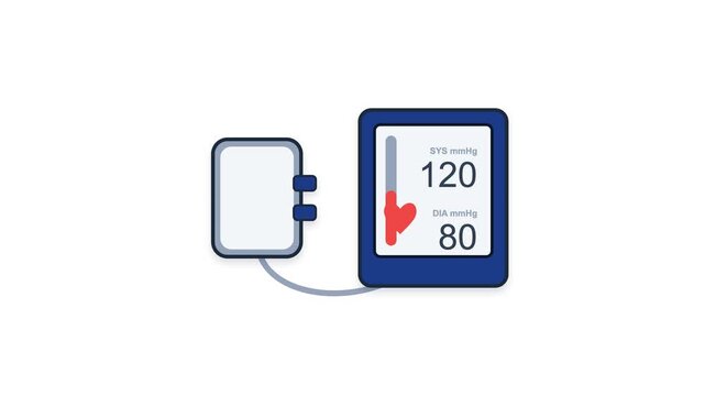 A readable, commercially useful animated vector asset showing blood pressure cuff
monitor infographic. Designed for telehealth apps, pharmacy promos, patient education, wellness
dashboards, public-hea