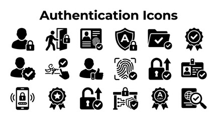 Obraz premium Set of authentication icons. Digital security symbols for user verification. Cyber safety interface.