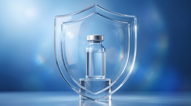 Vaccine vial protected behind glass shield concept