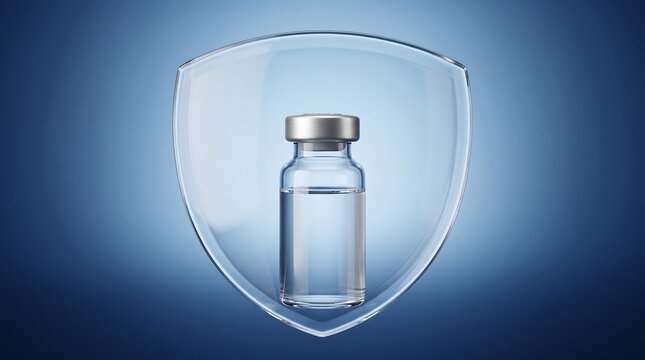 Vaccine vial protected behind glass shield concept