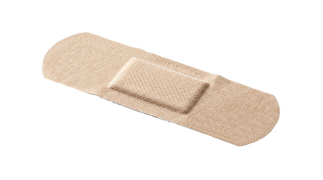 Adhesive medical bandage plaster on clear background