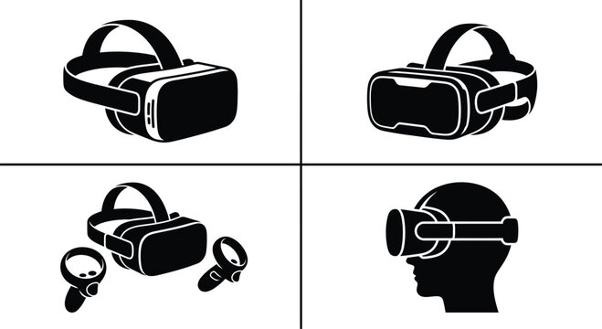 Black VR headset, virtual reality device for immersive digital experiences Art & Illustration
