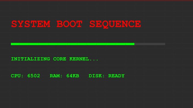 System boot sequence, computer screen with loading bar and kernel initialization, technology and software concept, symbolizing startup and computing for advertising, presentation