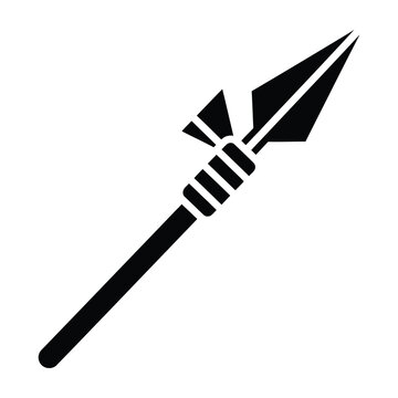 Spear weapon with sharp arrowhead and fletching on shaft