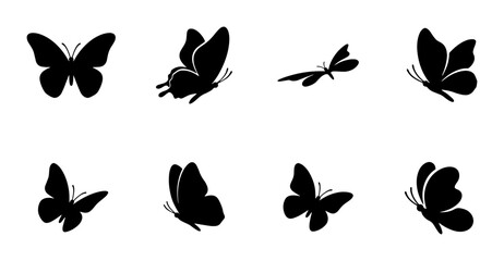 Butterfly Silhouettes Collection: Delicate Winged Insects in Various Flying Poses, Vector Icons for Nature and Spring Designs © Mitu