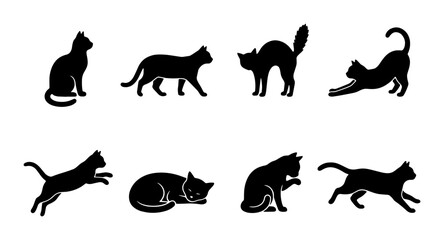 Obraz premium Black Cat Silhouettes Vector Set: Feline Poses, Domestic Animals, Pet Graphics, Cute Kitten Icons