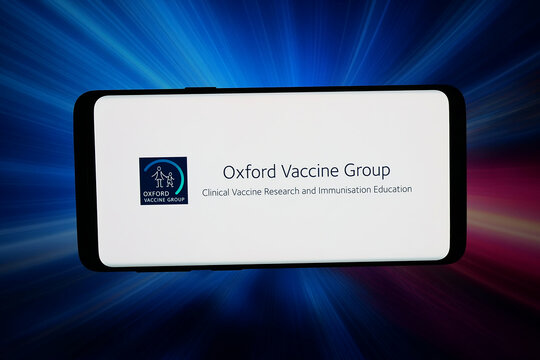 Stuttgart, Germany - 07-08-2026: In this photo illustration, the logo of organisation Oxford Vaccine Group (OVG) is displayed on a smartphone in front of abstract background on computer screen.