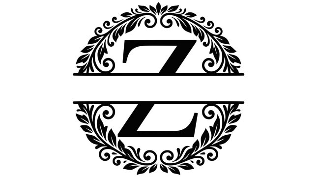 Elegant Split Letter Z Monogram with Decorative Laurel Wreath Frame