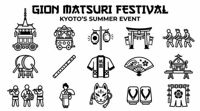 Gion Matsuri Festival Icons: Kyoto Summer Event Symbols