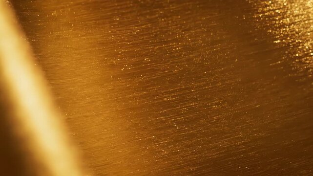 Golden shimmering fabric surface with sparkling light reflections and gentle movement in cinematic close-up.