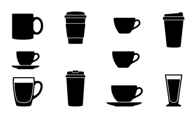 Obraz premium Coffee Cup Icons, Beverage Vessels Collection, Hot Drink Mugs Set, Cafe Service Symbols